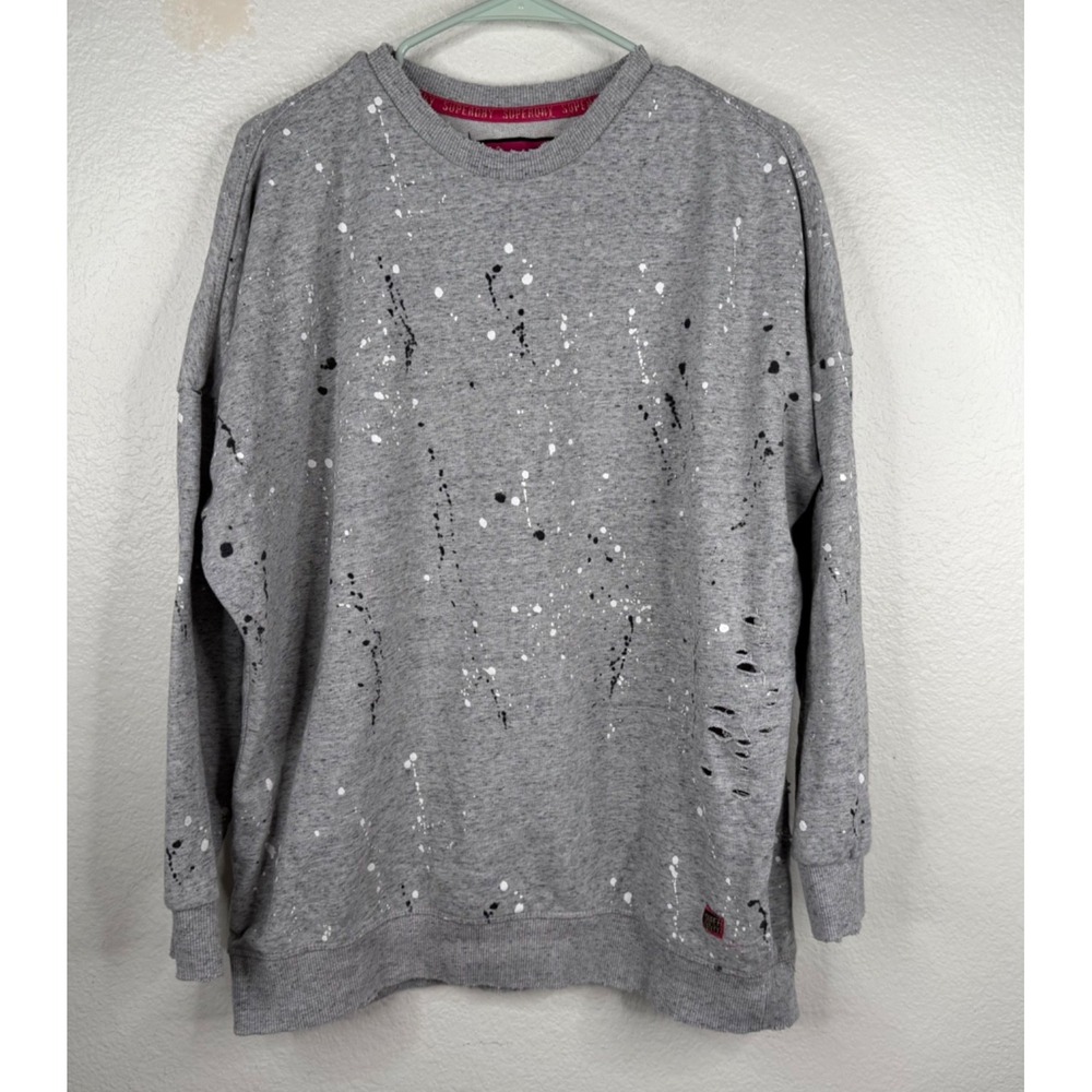 Superdry Women's Sweatshirt Gray Size M Paint Splattered Distressed